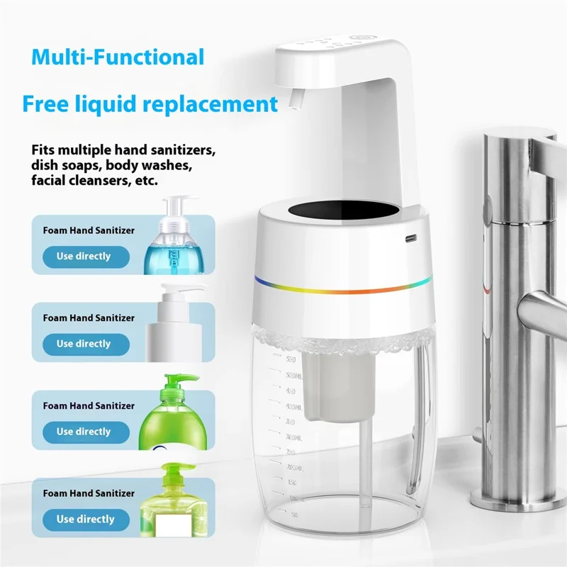 550ml Automatic Soap Dispenser Infrared Sensor Foam Dispenser with Lighting Effect for Home / Office - Liquid Version