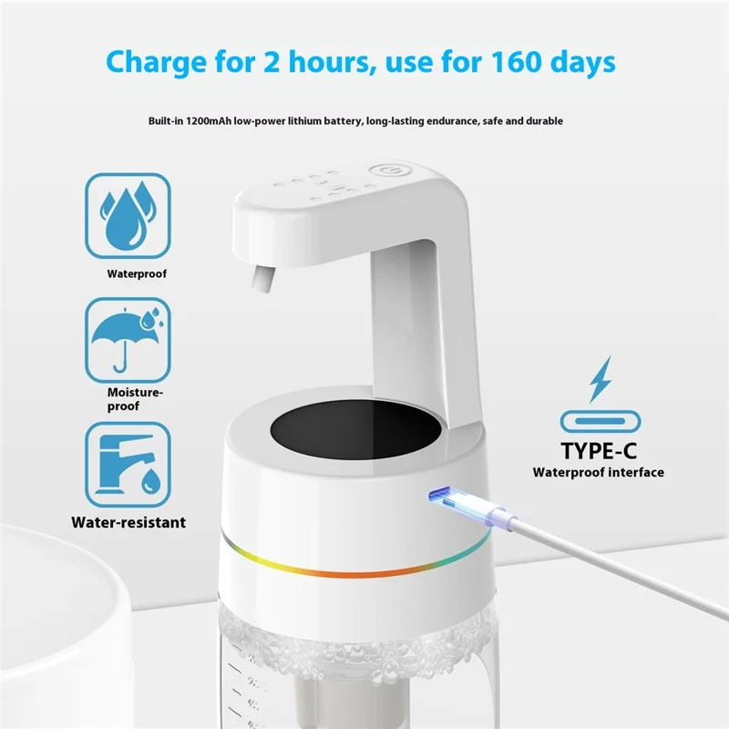 550ml Automatic Soap Dispenser Infrared Sensor Foam Dispenser with Lighting Effect for Home / Office - Liquid Version