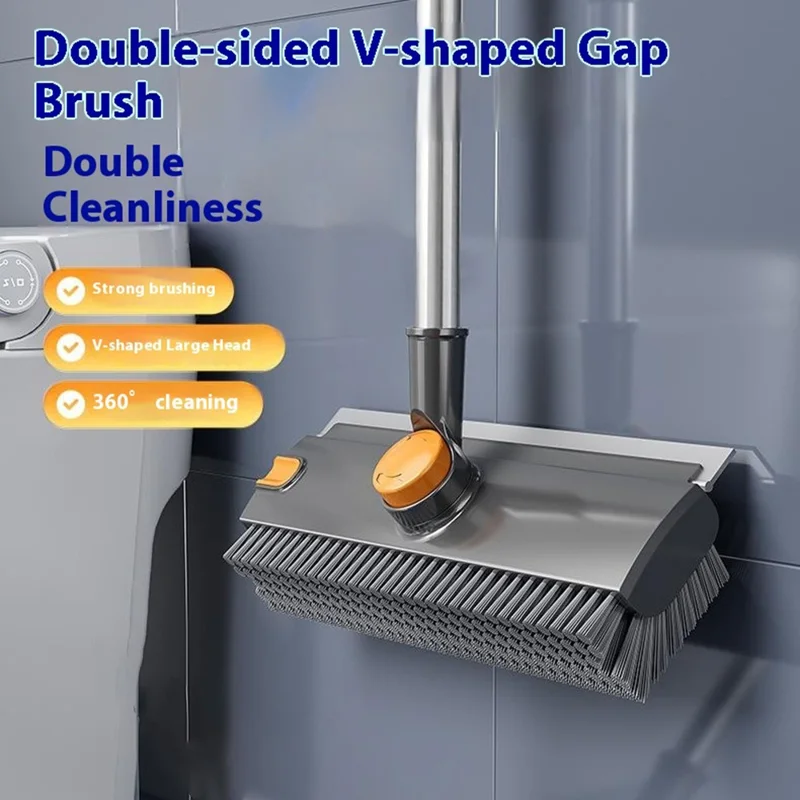 Dubbelzijdige V-vormige vloerborstel voor badkamer met uitgebreide verdikte handgreep