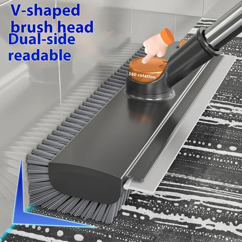 Dubbelzijdige V-vormige vloerborstel voor badkamer met uitgebreide verdikte handgreep