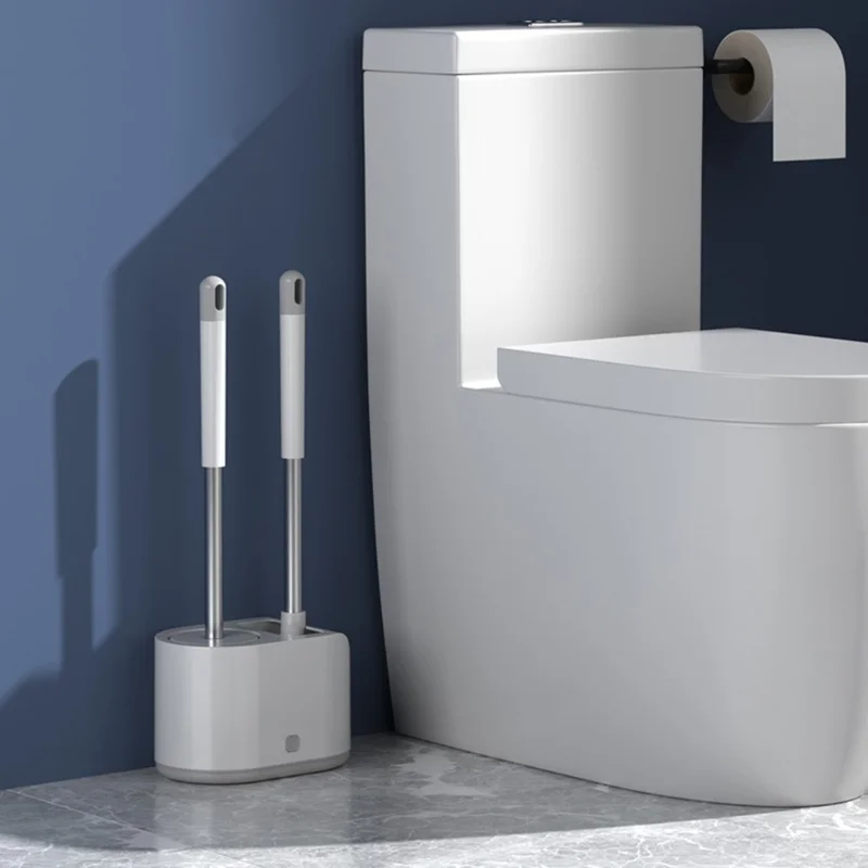2Pcs Silicone Toilet Brushes Set Long Handle Brushes Bathroom Cleaning Tool - Floor Standing