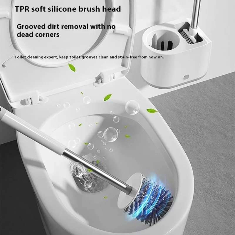 2Pcs Silicone Toilet Brushes Set Long Handle Brushes Bathroom Cleaning Tool - Floor Standing