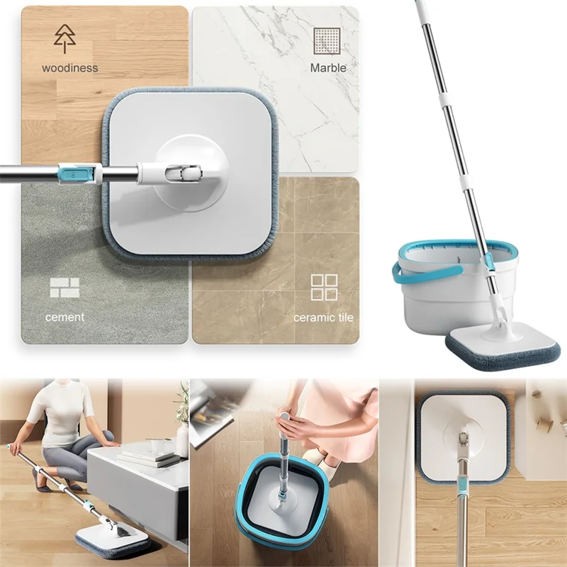 Hands-Free Spin Mop and Bucket Set Floor Mop Kit with Separate Dirty Water System