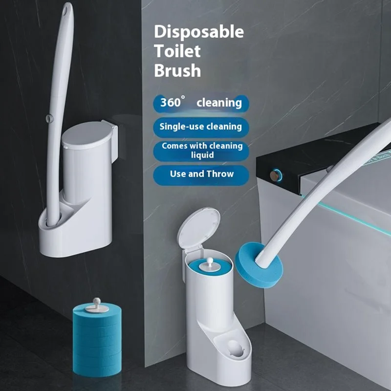 Toilet Brush Bathroom Cleaning Supply with Holder and 8 Disposable Brush Heads