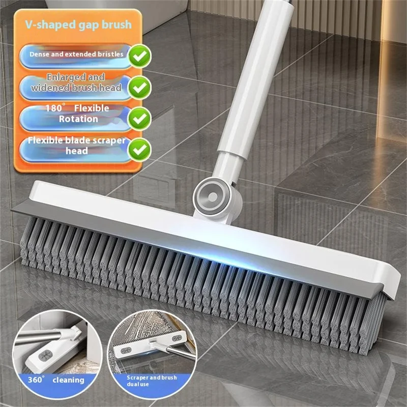 Household Long Handle Floor Scrub Brush  V-Shaped Triangular Head Brush for Bathroom