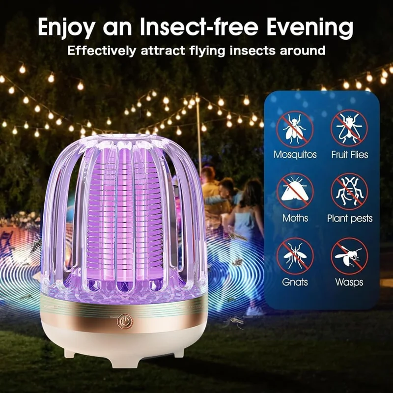 Lámpara M8 Portátil Eléctrica Mata Mosquitos USB Recargable con Luz UV Trampa para Insectos para Interiores y Exteriores - Oro+Beige