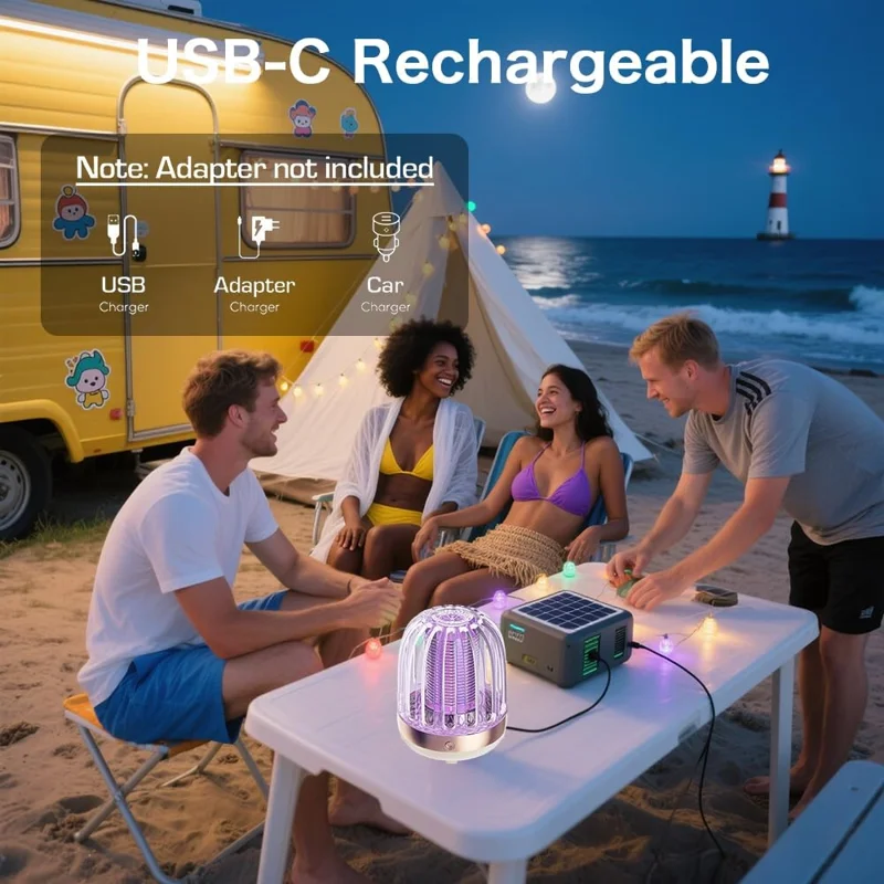 Lámpara M8 Portátil Eléctrica Mata Mosquitos USB Recargable con Luz UV Trampa para Insectos para Interiores y Exteriores - Oro+Beige