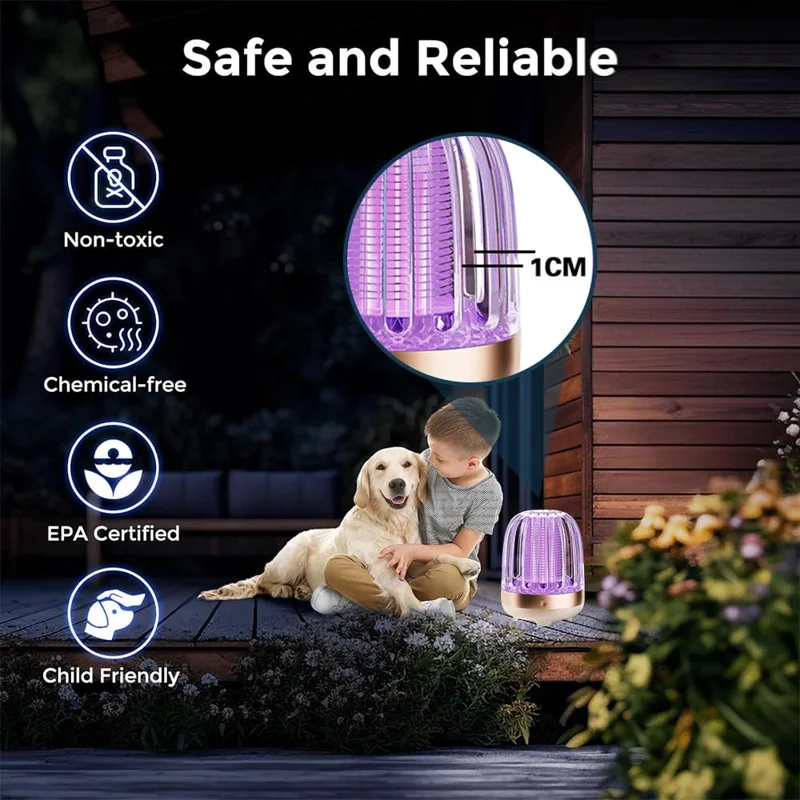 Lámpara M8 Portátil Eléctrica Mata Mosquitos USB Recargable con Luz UV Trampa para Insectos para Interiores y Exteriores - Oro+Beige