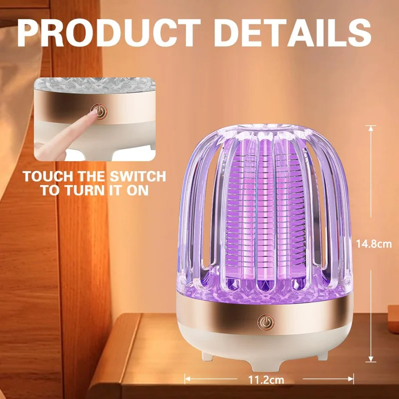 Lámpara M8 Portátil Eléctrica Mata Mosquitos USB Recargable con Luz UV Trampa para Insectos para Interiores y Exteriores - Oro+Beige
