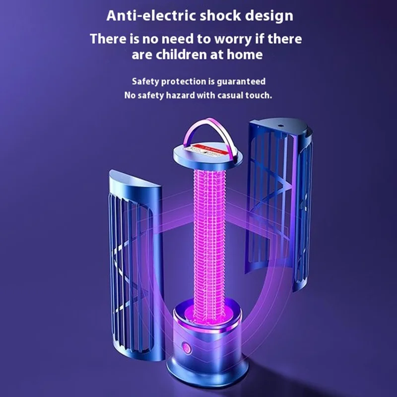 Lâmpada Elétrica Recarregável Mata-Mosquitos D8 com Luz UV, Armadilha de Insetos e Função de Luz Noturna - Cinza