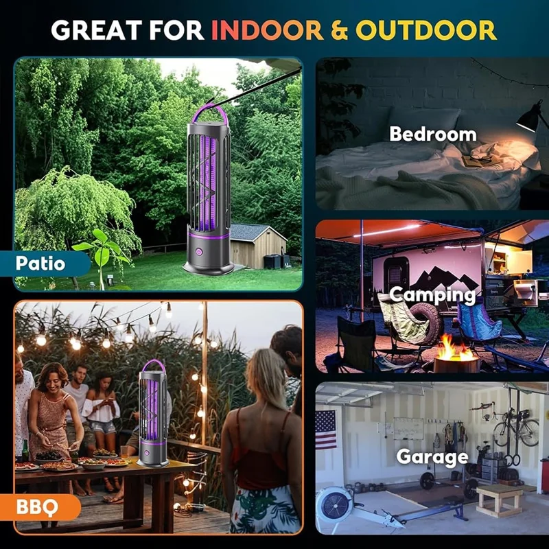 Lâmpada Elétrica Recarregável Mata-Mosquitos D8 com Luz UV, Armadilha de Insetos e Função de Luz Noturna - Cinza