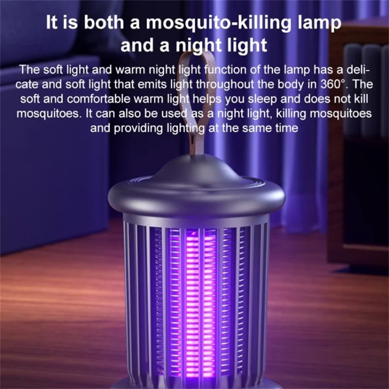 Lámpara Mata Mosquitos Eléctrica Doméstica WD-02 con Luz Nocturna, Trampa de Luz UV, Matamoscas para Camping - Gris