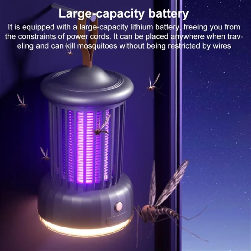 Lámpara Mata Mosquitos Eléctrica Doméstica WD-02 con Luz Nocturna, Trampa de Luz UV, Matamoscas para Camping - Gris