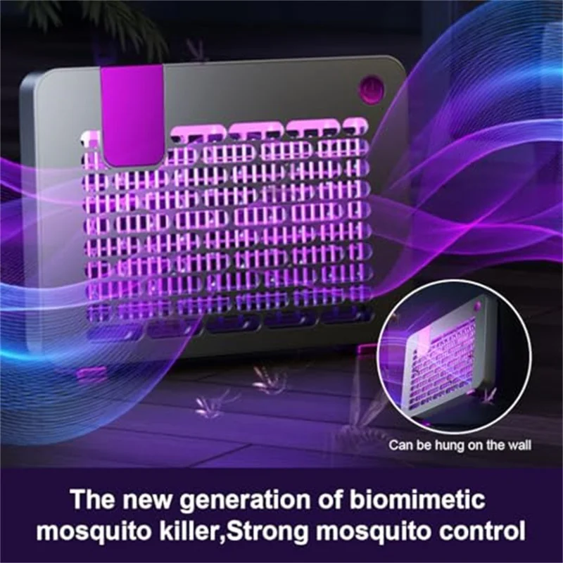 W1 Lâmpada Elétrica Mata-Mosquitos Montada na Parede para Casa, Acampamento ao Ar Livre, Luz UV Armadilha de Insetos - Roxo+Cinza