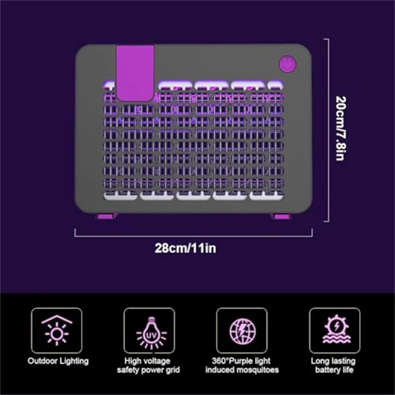 W1 Lâmpada Elétrica Mata-Mosquitos Montada na Parede para Casa, Acampamento ao Ar Livre, Luz UV Armadilha de Insetos - Roxo+Cinza