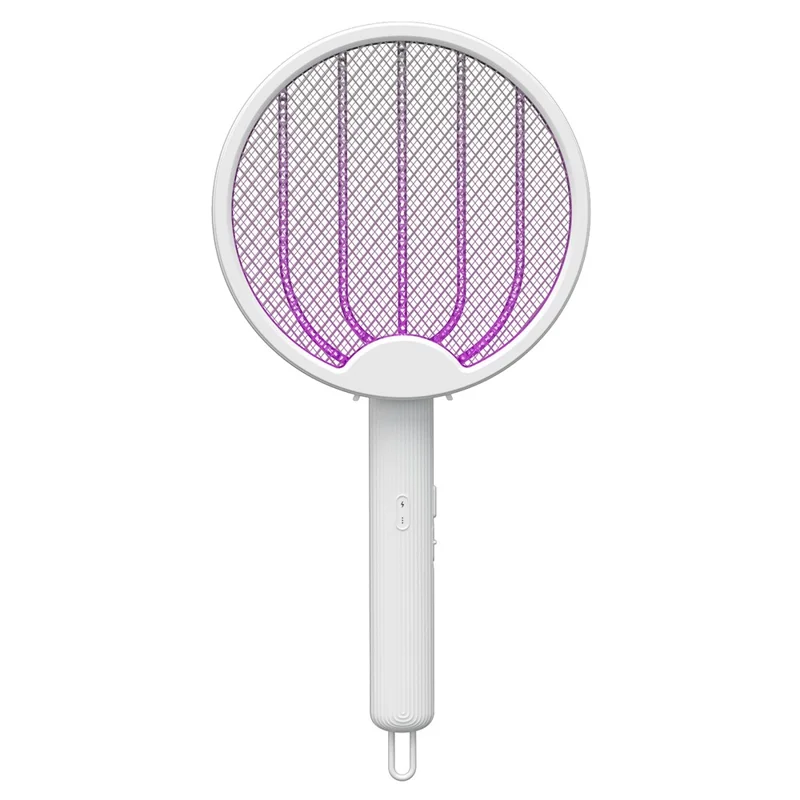 Matamoscas eléctrico recargable de 3500V con luz UV 2 en 1 plegable para interiores y exteriores - Blanco