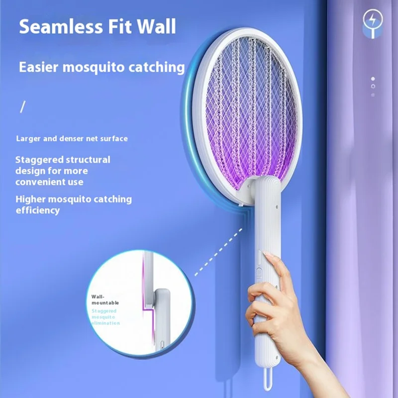 Matamoscas eléctrico recargable de 3500V con luz UV 2 en 1 plegable para interiores y exteriores - Blanco