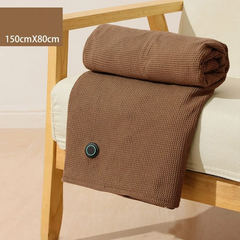 150 x 80cm USB Heated Zipper Poncho for Single Person Heating Shawl Home Office Nap Electirc Warming Blanket - Coffee