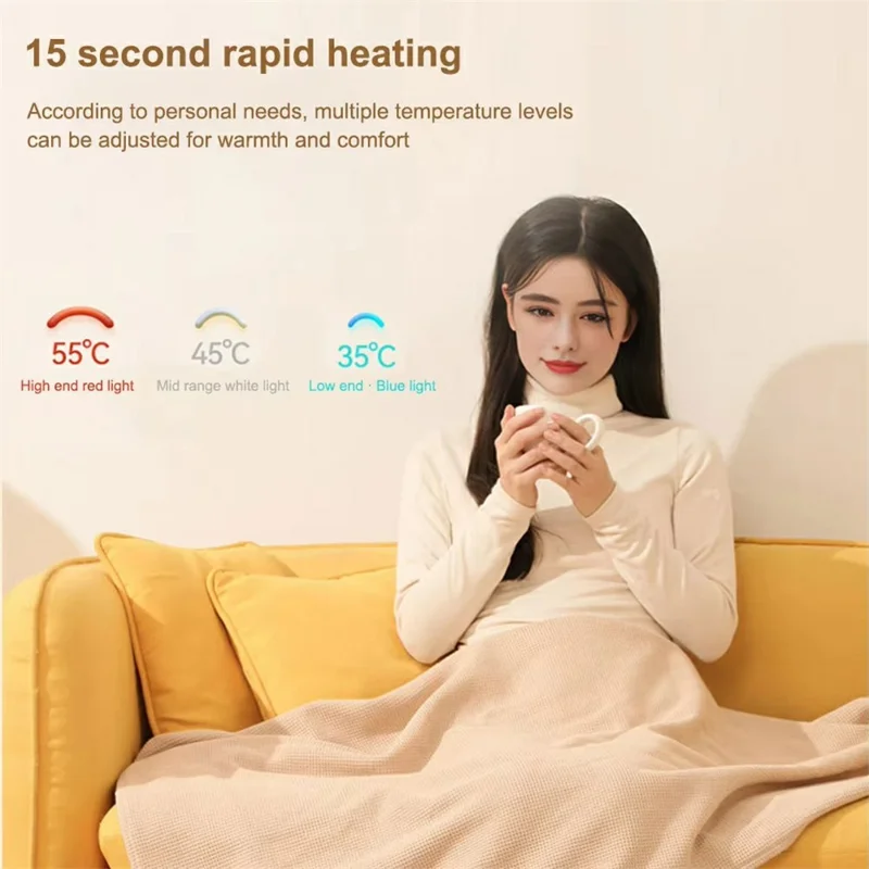 150 x 80cm USB Heated Zipper Poncho for Single Person Heating Shawl Home Office Nap Electirc Warming Blanket - Coffee