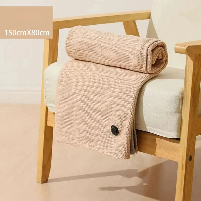 150 x 80cm USB Heated Zipper Poncho for Single Person Heating Shawl Home Office Nap Electirc Warming Blanket - Apricot