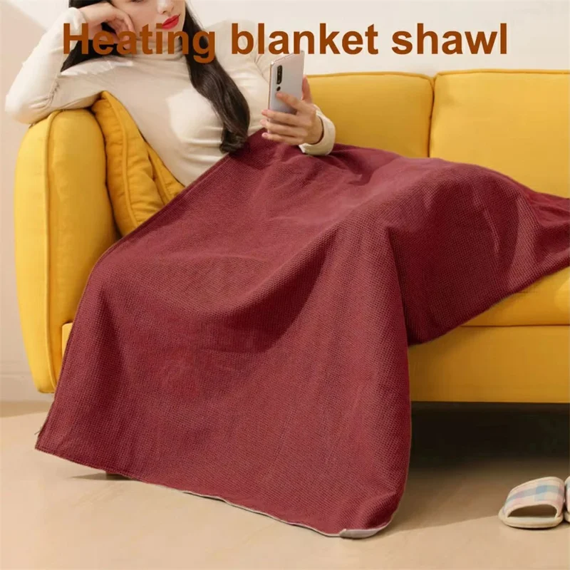 150 x 80cm USB Heated Zipper Poncho for Single Person Heating Shawl Home Office Nap Electirc Warming Blanket - Apricot