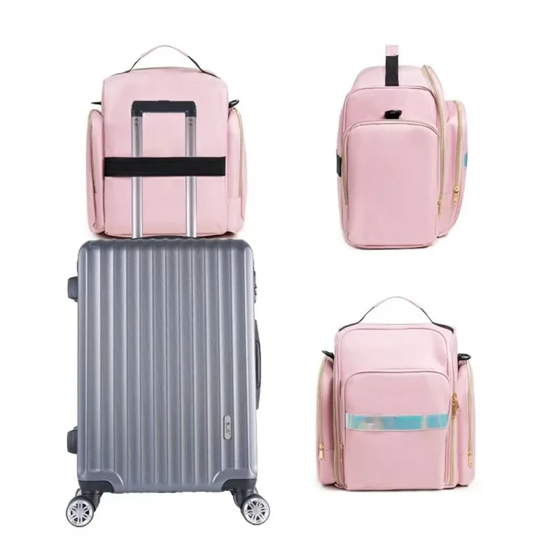 Organizador de Bolsa de Maquiagem de Viagem com 4 Estojos Destacáveis Bolsa de Armazenamento de Rolo de Jóias em Tecido Oxford