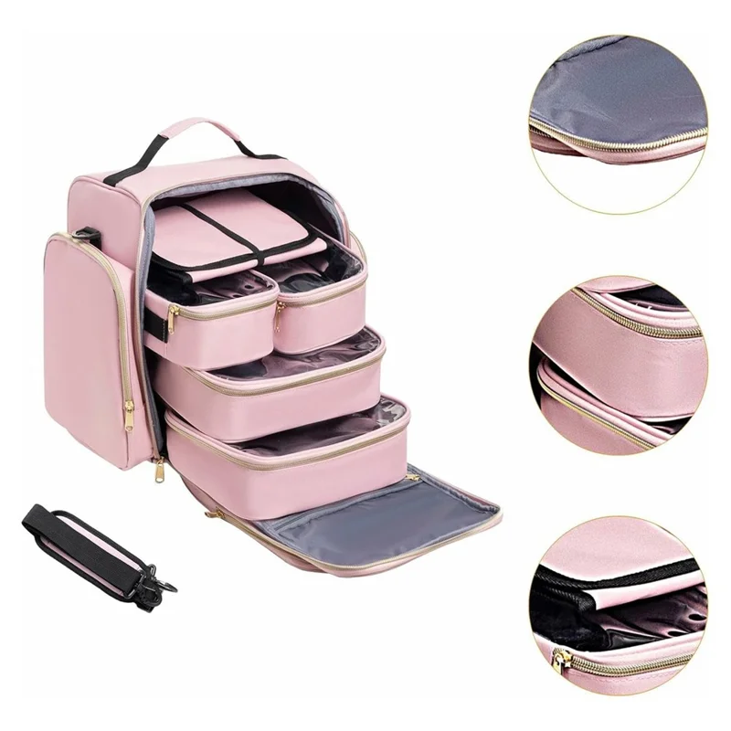 Organizador de Bolsa de Maquiagem de Viagem com 4 Estojos Destacáveis Bolsa de Armazenamento de Rolo de Jóias em Tecido Oxford