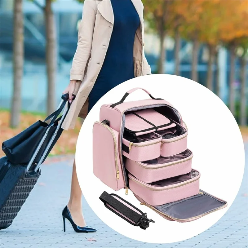 Organizador de Bolsa de Maquiagem de Viagem com 4 Estojos Destacáveis Bolsa de Armazenamento de Rolo de Jóias em Tecido Oxford