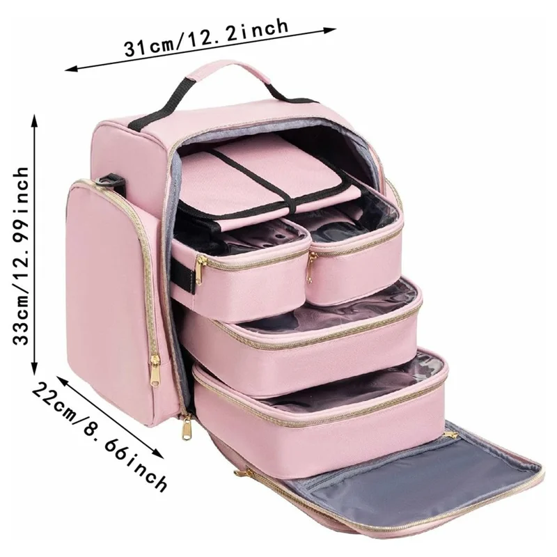 Organizador de Bolsa de Maquiagem de Viagem com 4 Estojos Destacáveis Bolsa de Armazenamento de Rolo de Jóias em Tecido Oxford