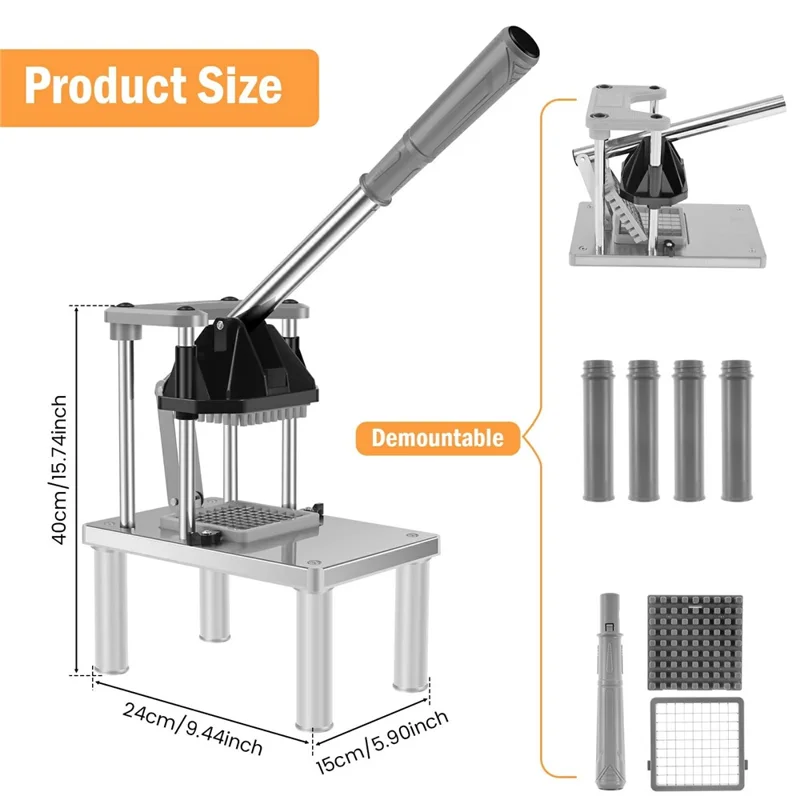 Heavy Duty French Fries Cutter with Press Handle Commercial Vegetable Fruit Slicer Dicer (BPA Free, No FDA)