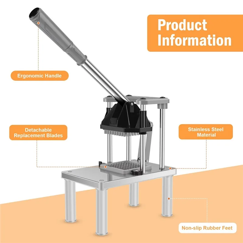 Heavy Duty French Fries Cutter with Press Handle Commercial Vegetable Fruit Slicer Dicer (BPA Free, No FDA)