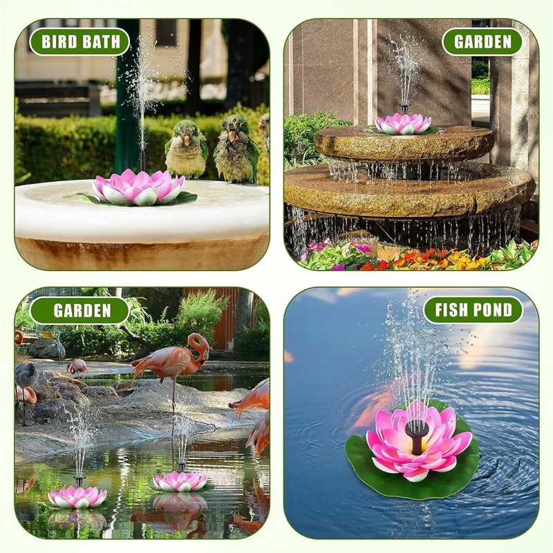 Solar Powered Floating Fountain For Outdoor Water Features Garden Pond Decorative Lotus Leaf Flower Design - White