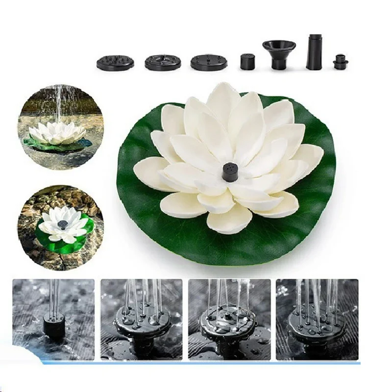 Solar Powered Floating Fountain For Outdoor Water Features Garden Pond Decorative Lotus Leaf Flower Design - White
