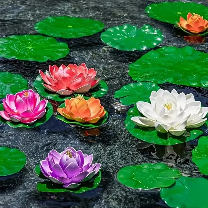 Solar Powered Floating Fountain For Outdoor Water Features Garden Pond Decorative Lotus Leaf Flower Design - White