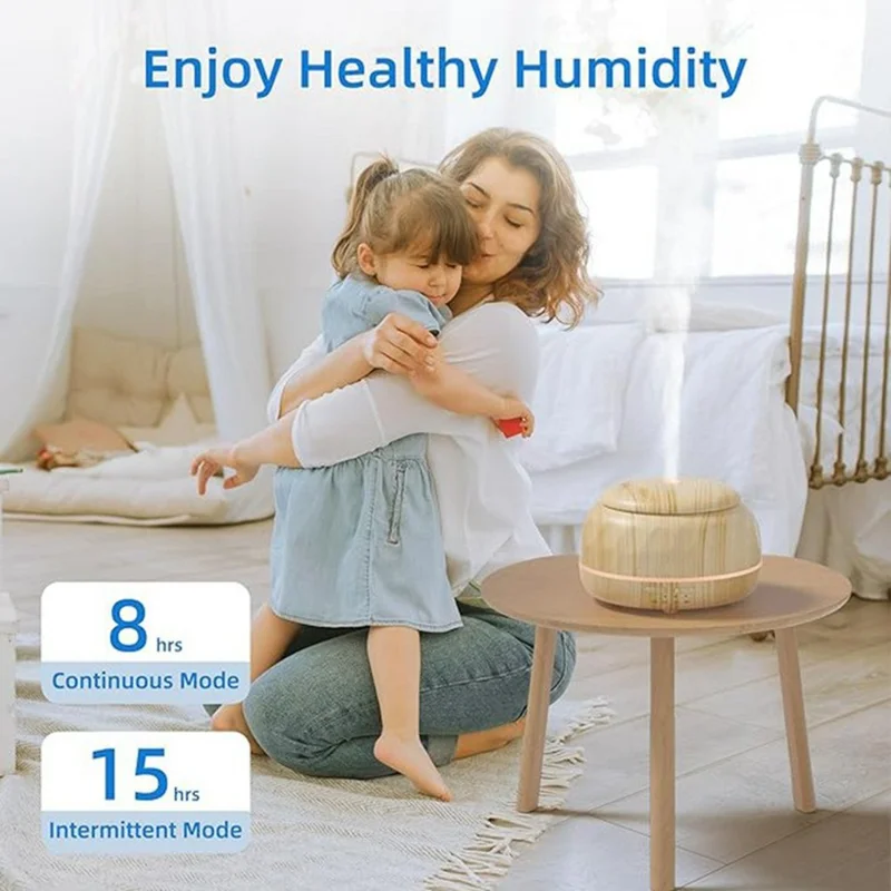 Humidificador USB con grano de madera de 300 ml, difusor de aromaterapia ultrasónico, difusor de aceites esenciales portátil con luz ambiente de 7 colores - Grano de madera