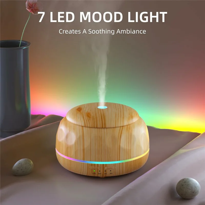 Humidificador USB con grano de madera de 300 ml, difusor de aromaterapia ultrasónico, difusor de aceites esenciales portátil con luz ambiente de 7 colores - Grano de madera