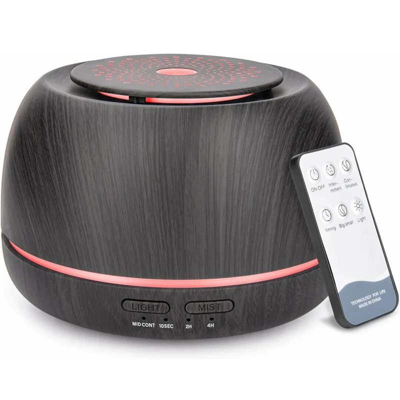 USB-Ultraschall-Aromavernebler 300ml Kompakter Luftbefeuchter für Zuhause, Büro, Auto und Reisen - Schwarze Holzmaserung