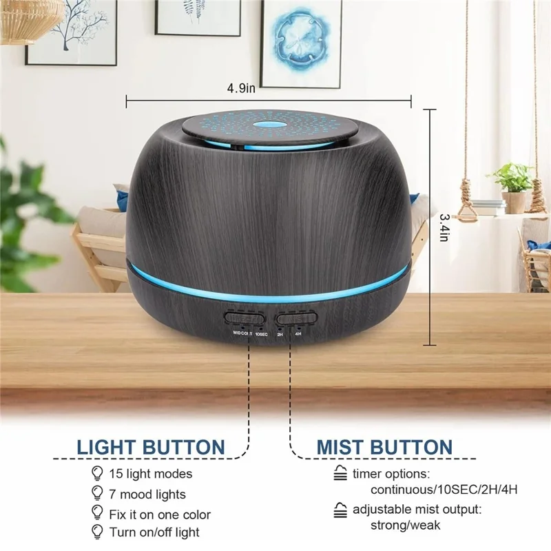 USB-Ultraschall-Aromavernebler 300ml Kompakter Luftbefeuchter für Zuhause, Büro, Auto und Reisen - Schwarze Holzmaserung