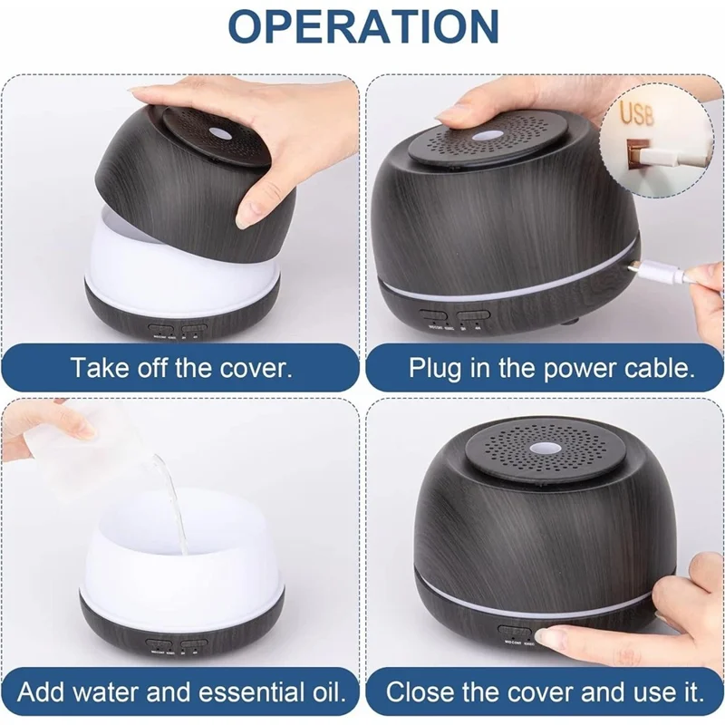 USB-Ultraschall-Aromavernebler 300ml Kompakter Luftbefeuchter für Zuhause, Büro, Auto und Reisen - Schwarze Holzmaserung