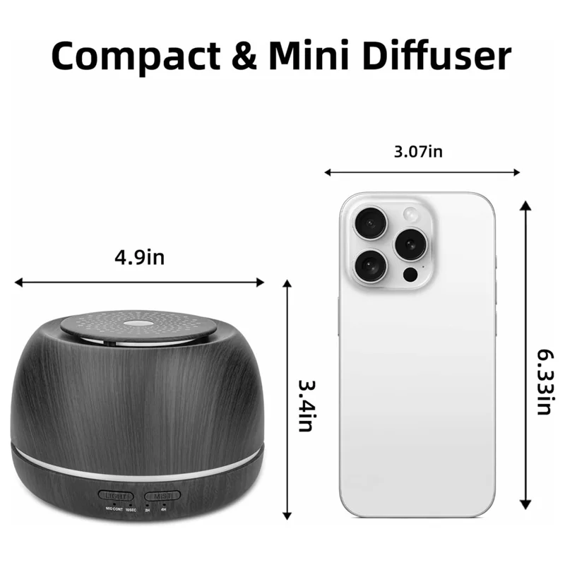 USB-Ultraschall-Aromavernebler 300ml Kompakter Luftbefeuchter für Zuhause, Büro, Auto und Reisen - Schwarze Holzmaserung