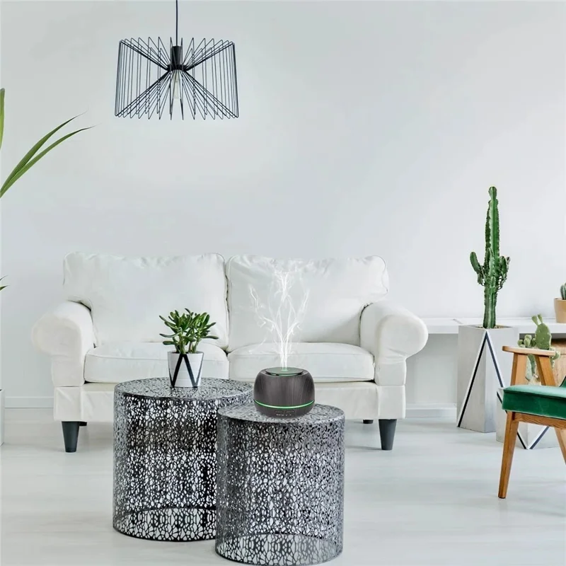 USB-Ultraschall-Aromavernebler 300ml Kompakter Luftbefeuchter für Zuhause, Büro, Auto und Reisen - Schwarze Holzmaserung