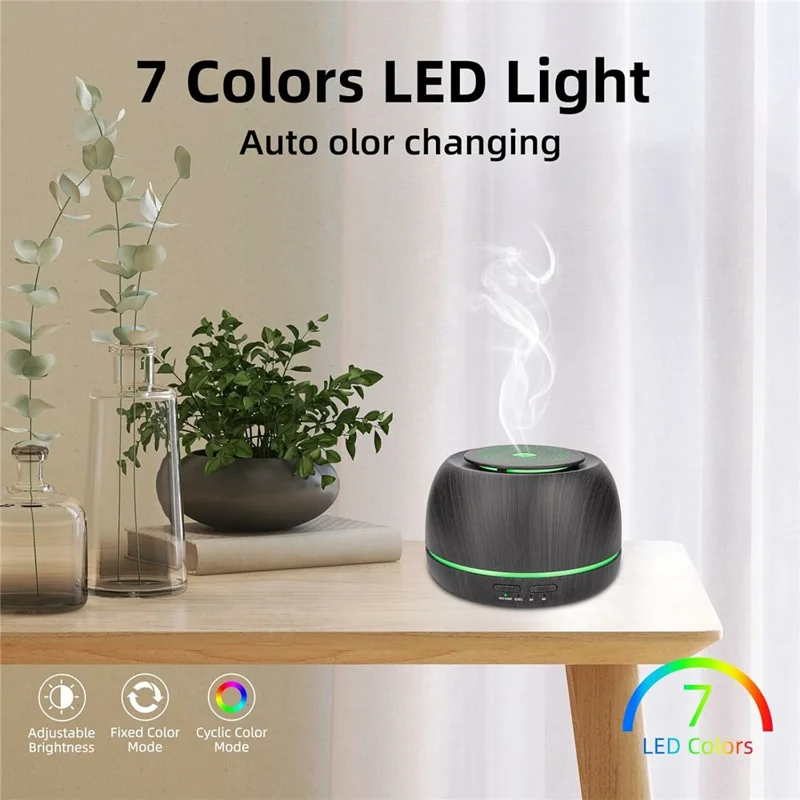 USB-Ultraschall-Aromavernebler 300ml Kompakter Luftbefeuchter für Zuhause, Büro, Auto und Reisen - Schwarze Holzmaserung