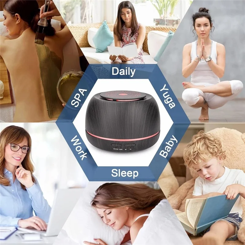 USB-Ultraschall-Aromavernebler 300ml Kompakter Luftbefeuchter für Zuhause, Büro, Auto und Reisen - Schwarze Holzmaserung