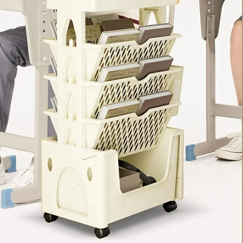 Multi-Tier Rolling Storage Cart Plastic Bookcase Mobile Sundries Organizer Shelf with Wheels - Khaki