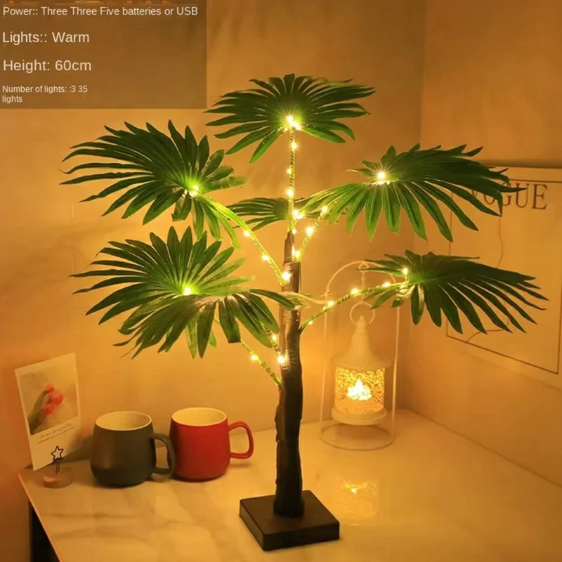 60cm Glowing Tropical Palm Tree Warm White 35-LED Ambient Lamp Holiday Party Desktop Decor
