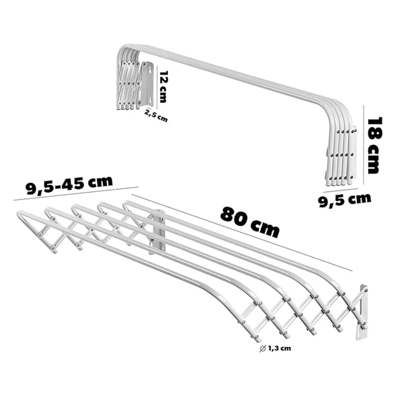 80cm Retractable Wall Mounted Clothes Drying Rack for Balcony Laundry Room Space Saving Folding Towel Hanger
