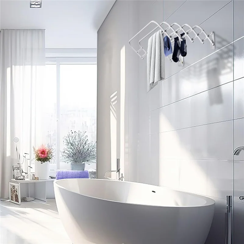 80cm Retractable Wall Mounted Clothes Drying Rack for Balcony Laundry Room Space Saving Folding Towel Hanger