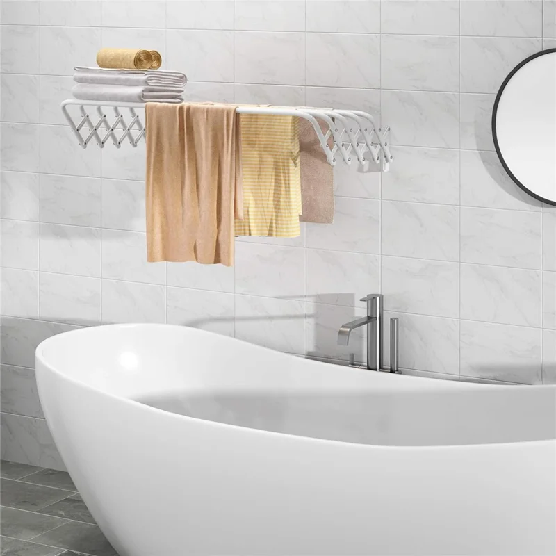 80cm Retractable Wall Mounted Clothes Drying Rack for Balcony Laundry Room Space Saving Folding Towel Hanger