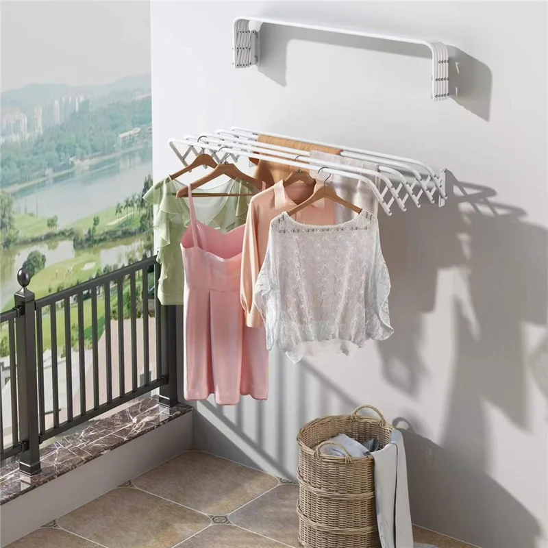 80cm Retractable Wall Mounted Clothes Drying Rack for Balcony Laundry Room Space Saving Folding Towel Hanger