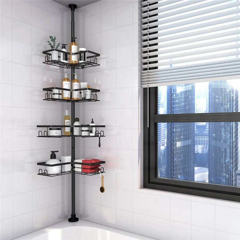 Extendable Pole Corner Shower Caddy for Bathroom 4 Tiers Stainless Steel Organizer Shelf